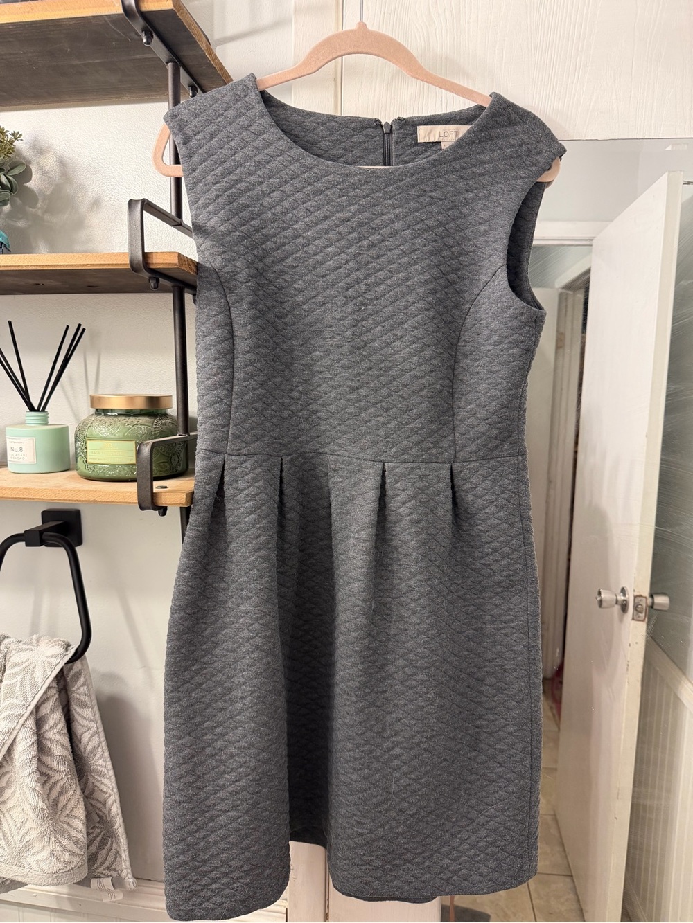 LOFT Quilted Gray Sleeveless Fit-and-Flare Dress
